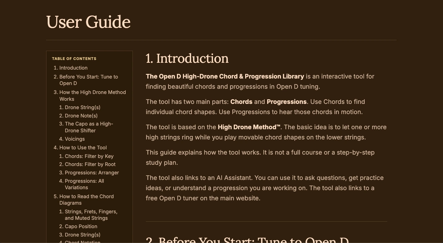 Screenshot of the user guide